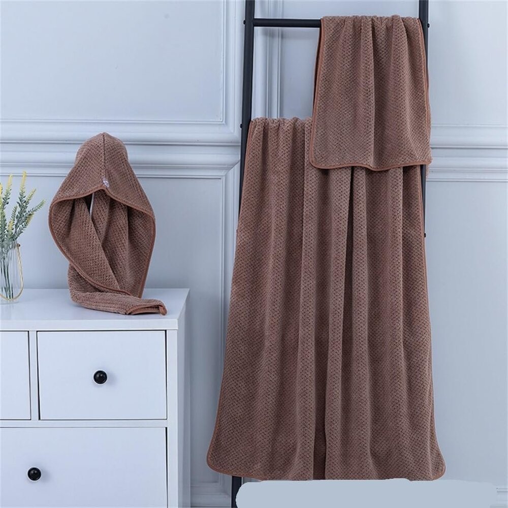 2-Piece Set, Household Bath Towel, Headscarf Pineapple Edging, Dry Hair Cap